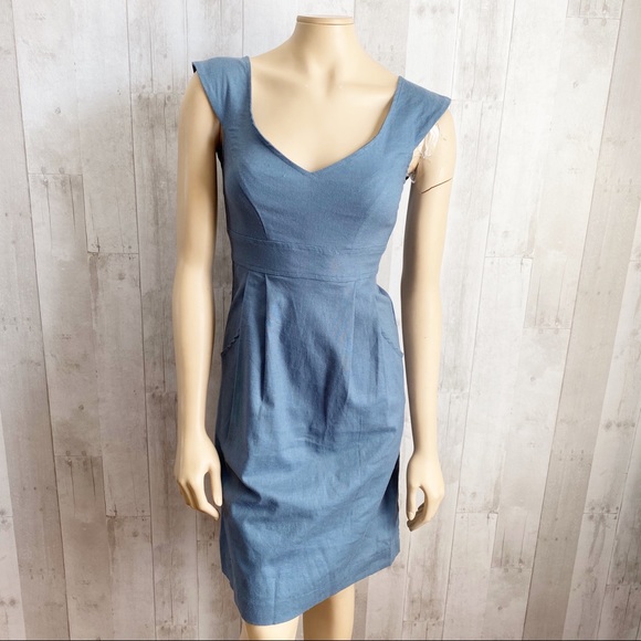 Allison Wonderland Dresses & Skirts - [Allison Wonderland] Blue Linen Blend Sheath Dress